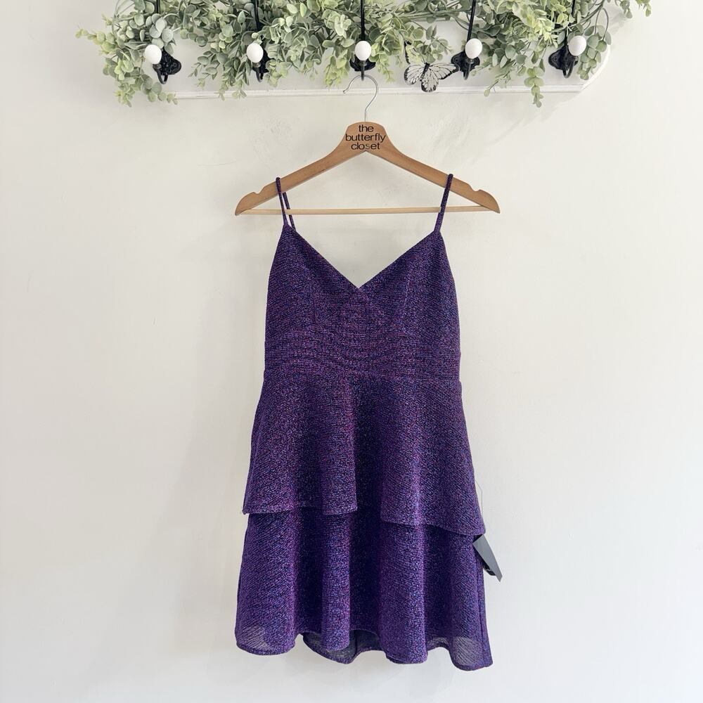 Lulu's Sparkling Deep Purple Tiered Cami Dress Mini Small New #kw